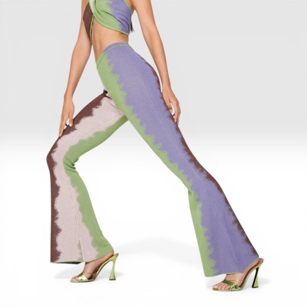 HOUSE OF SUNNY She's Electric Flare Knit Pants Multicolor Stripe US 2 / UK 6